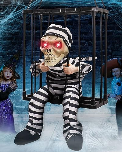 Screaming Animated Hanging Halloween Decorations Outdoor Indoor, Infrared Sensor Skeleton Ghost Halloween Props for House Party, Scary Garden Yard Decorations Decor