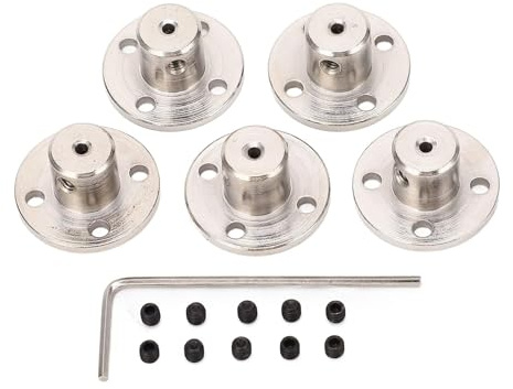 5Pcs Flange Coupling Connectors with Wrench and 10Pcs Grub Screws, 2mm/0.08in Inner Diameter 22mm/0.87in Bottom 10mm/0.39in Cylinder Rigid Guide Model Coupler Accessory for DIY RC Model