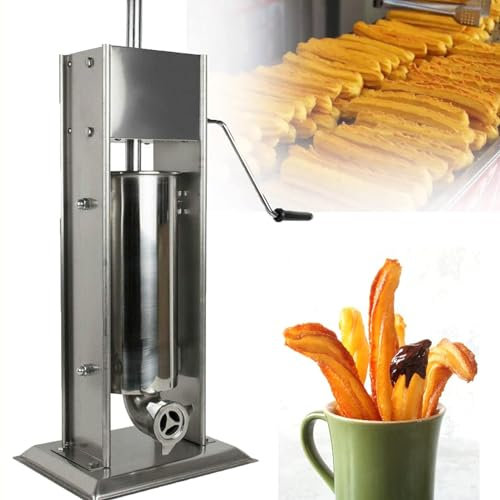DDZJTPP Kommerzieller Manueller Churro Maker Mit 5 Arten Von Formen,Manuelle Wurstfüllmaschine,Vertikale Spanische Churrera Maschine Aus Edelstahl Mit 4 Düsen,Für Restaurants Und Bäckereien,5L