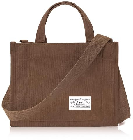 Larcenciel Cord Tasche Damen, Vintage Braune Umhängetasche Crossbody Bag mit Verstellbarem Schultergurt, Süße Mode Handtasche Tote Bag für Arbeiten, Studieren, Reisen, Einkaufen, Ernennung, 22×25×6cm