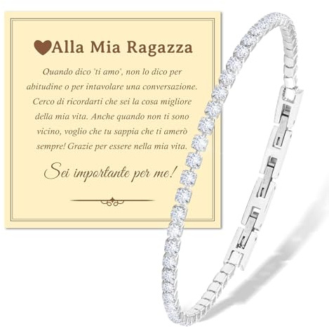 FANCIBAND Pulsera tenis hombre mujer 3 mm pulsera plata negra pulsera pareja regalo para marido, esposa, novio novia, Talla única, Acero inoxidable Circonio, Circonita sintética