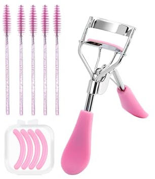 BenePoint Eyelash Curler, Lash Curler with Bonus 4Pcs Replacement Lash Pads& 5Pcs Eyelash Spoolies, Portable Travel Lash Curler for Eyelash Extension (Pink)