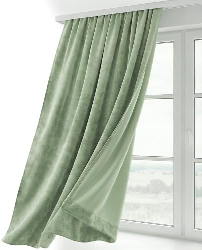 BEAUTEX Samt Vorhang Kräuselband U-Band Gardine Velvet abdunkelnd und Blickdicht, 140x175 cm (Breite 140 cm, Höhe 175 cm, Hellgrün)