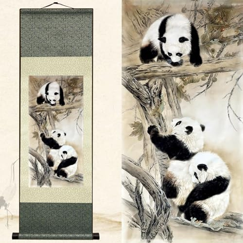 Newscz Quadri per la decorazione della parete della camera da letto, pittura murale in pergamena di seta, dipinti artistici di animali, poster di panda, arazzo da parete, tela per camera da letto