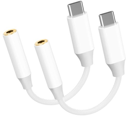 Confezione da 2 adattatori jack USB-C a 3,5 mm, da USB-C a Aux, da 3,5 mm Aux a USB-C per iPhone 15 Serie, iPad Pro/Air, Samsung, HUAWE1, Xiaom, OnePlus, Sony, Google e altri dispositivi USB-C
