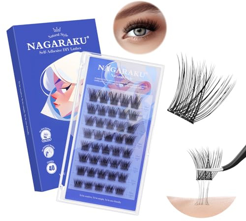 NAGARAKU Klassiker Natural Selbstklebende Wimperncluster 40 Fans C 10-16mm | Natural Look, Ein-Schritt-Anwendung Ohne Kleber & Entferner Wiederverwendbar Weich 0.07mm Dünnes Band Alltags-Effekt