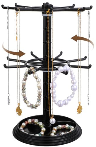 AOKWAWALIY Soporte Exhibición Para Llaveros Soporte Para Collares 2 Niveles Estante Para Collares Exhibición Giratoria Joyería Mostrador Plástico Soporte Para Joyas Para