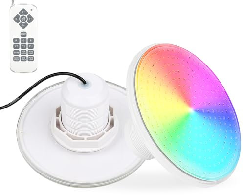 KOLLNIUN 24W Éclairage de piscine LED pour piscine extérieure, 12V RGB pool light avec Télécommande,Eclairage piscine,pour cadre acier à parois acier,IP68 Etanche Câble 7m, 2 ¼