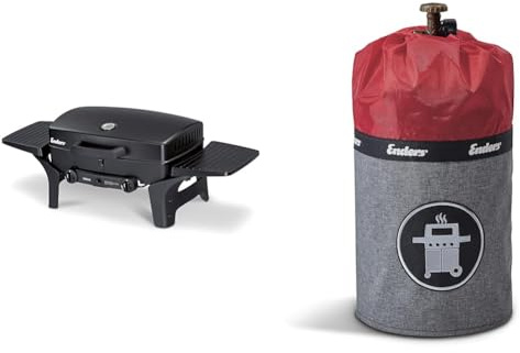 Enders® Gasgrill URBAN, Tischgrill, Grillen-, Kochen- und Backen Funktion & Gasflaschenhülle Style Red 5114, Gasflasche Grill-Abdeckung 5 kg, Keine Rostränder durch Silikonfüße, feuerfest, UV-Schutz