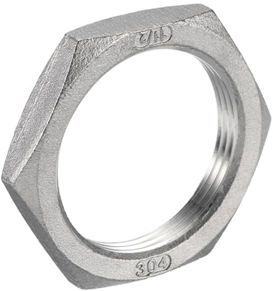 sourcing map Tuerca hexagonal de acero inoxidable 304, rosca hembra de 1 1/2 pulgadas (DN40) para fontanería fija, escoba de agua y limpiador de tren de aterrizaje