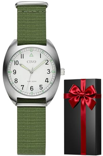 CIVO Montre Mode Homme Militaire: Etanche Analogique Quartz - Sport Vert Cadran Grosse Design Cadeau