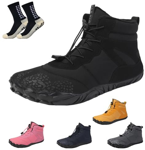 Barfotaskor för kvinnor, vinter, Wide Toe Box, barfotaskor för män utomhus, vattentäta traillöparskor, varma fodrade barfotaskor, svart, 47 EU