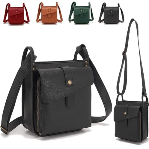 Dollver - Unique Design Crossbody Leather Bag, Multi Pocket Crossbody Purses for Women (Black)
