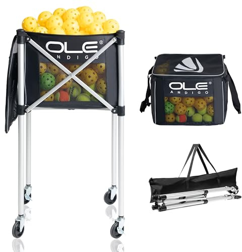 OLE ANDIGO Chariot de pickleball portable pour balles de tennis, peut contenir 180 balles de pickleball ou 210 balles de tennis, équipement de pickleball, panier à balles avec roues pour joueur de