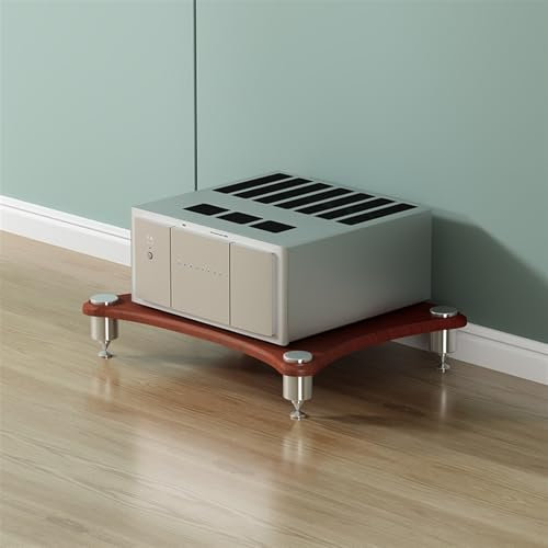 Modernes HiFi-Audio-Rack, Medienständer aus Edelstahl mit Füßen, 2-/3-/4-lagiges Stereokomponenten-Schrank für DVD-Player/Spielekonsole/TV-Box/WLAN-Router, Verstärkerständer (Teakholz, H-10