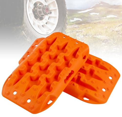 GOPLUS 2 x Sandbleche Anfahrhilfe, Recovery Board Offroad Tracks max. 10T Last, Traktionshilfe Traktionsmatte Auto bei Schnee, Schlamm, Sand, Reifenleiter für PKW, LKW (58 × 31 × 6 cm,Orange)