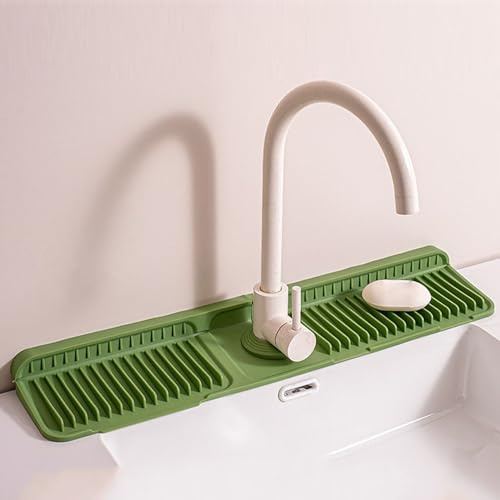 Odot Alfombrilla de Silicona para Grifo, Alfombrilla Fregadero Cocina Recortables Protector contra Salpicaduras para Fregadero, Tapete Fregadero para Encimera de Cocina y Baño (Verde,60x14x2,1 cm)