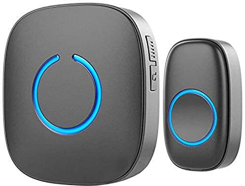 Funkklingel, Kabellose Türklingel 300m Reichweite, Wasserdicht Haustür Klingel kit mit Plug-In-Empfänger und Sender, 52 Melodien doorbell Mit LED Blitz (matt schwarz)