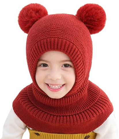 Kinder Mädchen Wintermütze Warm Niedlich Schlupfmütze Mit Bommel Beanie Kinderschal Winter Mädchen Strick Mützen Und Schal Schlupfmütze Mädchen 2-6 Jahre