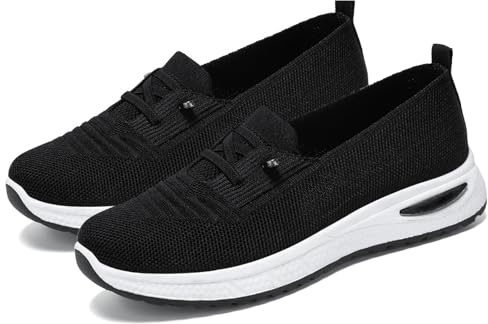 GYCF Scarpe Senza Lacci Donna, Ortopediche Sportive Sneakers Estive da Ginnastica Passeggio Slip On Scarpe Traspiranti Comode Antiscivolo Mesh Corsa Leggere,Nero,38EU
