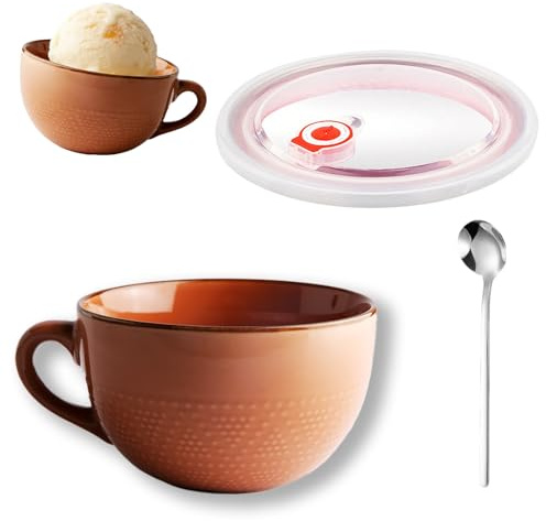 Tazza da Caffè Grande, 700 ml Tazza in Ceramica,Riutilizzare Tazzaes da Cappuccino, tazza da Tè, Ciotola Grande con Manico, Ciotola per Insalata di Cereali, per Caffè, Cereali D'avena(Rosso)