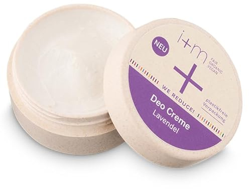 i+m - Crema desodorante de lavanda 30 ml, crema desodorante orgánica sin aluminio con fragancia de lavanda, protección 24 horas, neutraliza el olor del sudor, sin aluminio, vegana