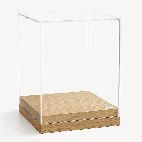 SAFE Acryl-Vitrine mit Eichensockel 100 x 100 x 110 mm | Handgefertigte Manufact-Vitrine mit 20 mm starkem Massivholzsockel, 4 mm Acrylhaube und Innenmaß 94 x 94 x 90 mm