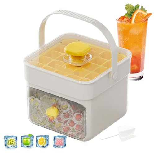 Double-Layer Ice Maker Mould with Handle and Lid, Effortless Ice Extraction, Press-Type Making Tool, Kitchen Gadget for Drinks, Coffee, Tea, Whiskey, Gatherings, 5.98 x 5.59 x 5.08 Inches