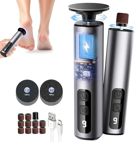 3.0 Upgrade Electric Foot File【Eliminate 99.92% Keratin in 3 Minutes】【3 in 1-9 Speed Adjustment + LED Display 】 Electric Foot File Hard Skin Remover 80 Mesh + 120 Mesh Sandpaper Grey