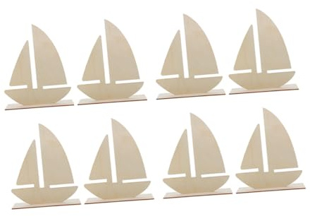 KONTONTY 8pcs Paintable Wooden Boat Model Kit for Kids and Craft Enthusiasts, Versatile DIY Sailboat Crafts with Clay Baseboards and Molds, for Home Decor and School Projects