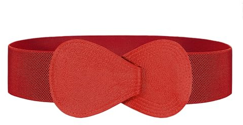 JasGood Damen Breiter Elastischer Taillengürtel Stretch Kleider Gürtel für Damen Hüftgürtel mit Modische Schnalle,Rot,80cm