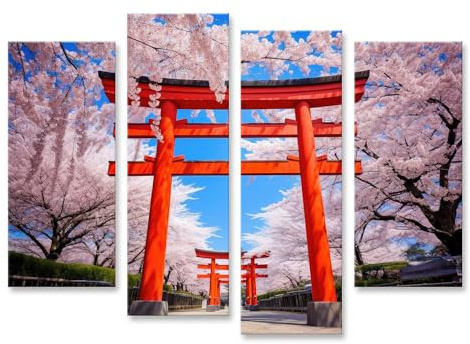 islandburner Prime Tableau sur toile Motif fleurs de cerisier Torii Printemps Chemin Jardin japonais Images murales Poster