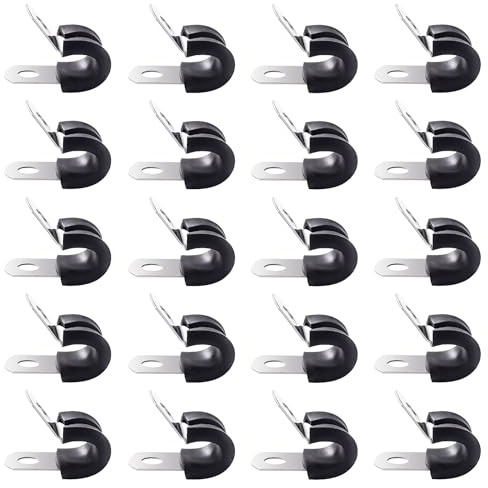 YYIGVMO 20 Stücke 6mm Gummi Gefüttert P Clips, 304 Edelstahl Gummikissen Rohrschellen, Leitungsschelle, für Rohr- oder Drahtschnur-Installation