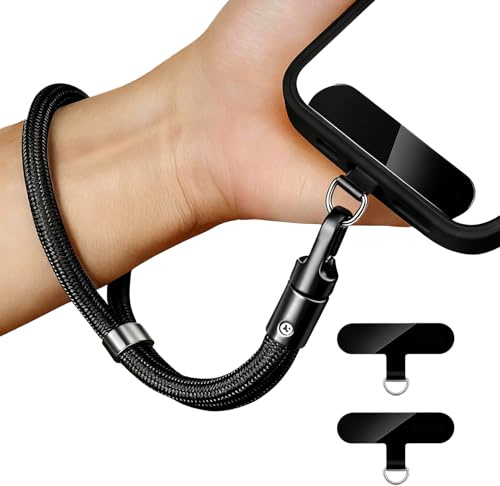 Adjustable Phone Lanyard Wrist Strap Anti Theft with 2 Tether Tabs,360° Rotation, Universal Phone Case Wrist Strap for iPhone 16/Pro and Most Smartphones, Cell Lanyard for Travel Women & Men Black