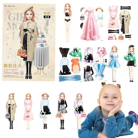 Magnetische Papierpuppen, magnetische Anziehpuppen, Magnetisches Puppen-Anziehspielzeug, Magnetische Prinzessin-Anziehpuppe aus Papier mit leuchtenden Farben für Mädchen im Alter von 4 bis 7 Jahren