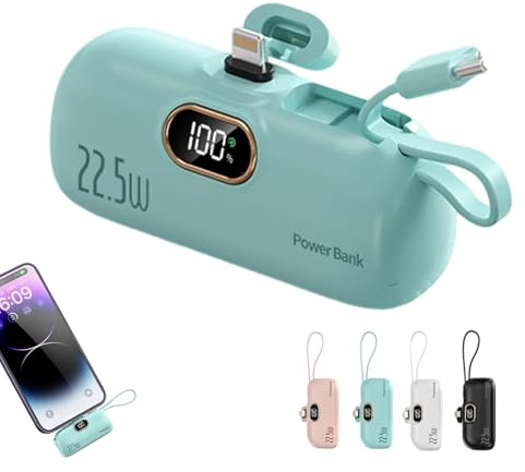 5000mAh Mini Portable Charger Power Bank for phone,Lightning & USB C Double Directional Fast Charging Cell Phone Portable Power,22.5W LCD Display Battery Pack (GREEN)