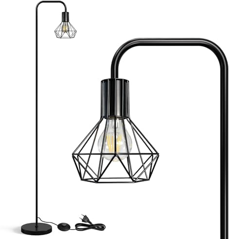 HiBay LED Stehlampe E27 1 Flammig Stehleuchte Schwarz Industrial Floor Lamp mit Kabelschalter Standlampe Rustikale für Wohnzimmer, Schlafzimmer, Büro (Ohne Leuchtmittel)