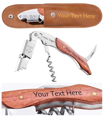 Fanery Sue 3-in-1 Personalised Engraved Sommelier Corkscrew (Rosewood No.1) | Stainless Steel, Professional Wine Bottle Opener, Foil Cutter & Beer Opener, Good for Giving Gifts