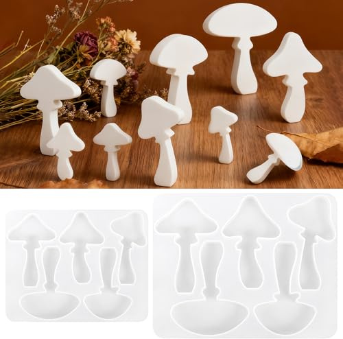 Lot de 10 Moule en Silicone Champignon 3D, Kit de Moules à Bougies en Silicone, Moule en Silicones en Forme de Champignon,pour Résine Époxy,Bougies à Couler pour Travaux Manuels, Ornement de Table