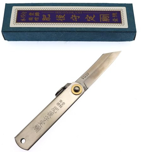 HIGO NO KAMI Couteau de Poche Pliant Artisanal Japonais Warikomi Lame en Acier Inoxydable VG-10 medium Couteau Estampillé Fait Main au Japon par Nagao Kanekoma
