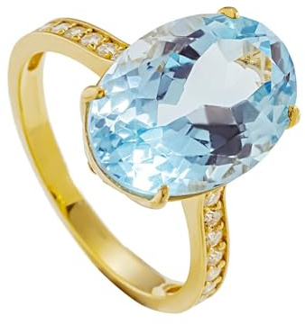 Ayoiow Goldring 585 Damen, 4 Krappen Oval Topas mit Topas und Diamant Vorsteckring Damen, 14K Gelbgold Verlobungsring für Frauen
