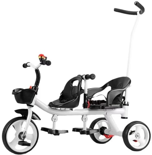 LSQXSS Cochecito con Barra de Empuje para Padres, Carrito para niños de 2 a 5 años, Triciclo de Dos Asientos para Gemelos, triciclos, Asiento Trasero con reposabrazos y cinturón