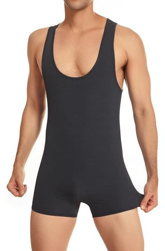 Drelaar Men's Soft Fitness Jumpsuit Athletic Tank Top Shorts One-Piece Gym Leotard Bodysuit