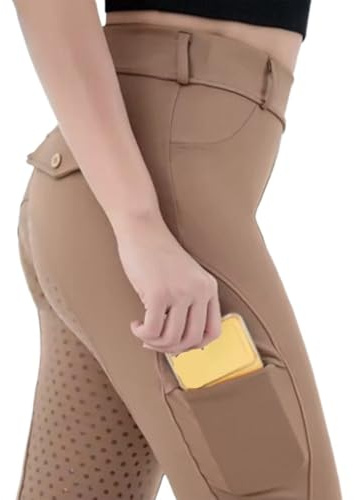GIYXHU Ridbyxor dam ridbyxor fullsäte knäbyxor ridning skola tights utomhus sportkläder utrustning kläder, Brun, M