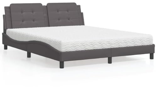 Runheo Säng med madrass, Zadar grå, 160 x 200 cm, konstläder, vågformad design, komfortskummadrass H2/H3, för vilsam sömn