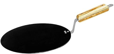 Yuktha Heavy Duty Flat Iron Tawa for Roti, Chapati, Paratha & Omelette with Wooden Handle Grip