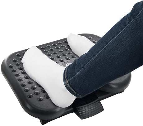 Relaxdays Fotstöd skrivbord, 3-vägs höjdjusterbar, lutbar, massagefunktion, ergonomiskt fotstöd, svart