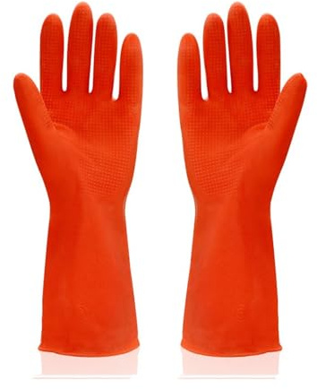 GloTravel Thicken Rubber Cleaning Gloves, Non-slip, Reusable, Black, Medium, 12.2 Inch Length, 6 Pack (3 Pairs) (Red, M)