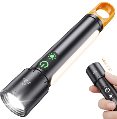 WixbFyn Lampe Torche Led Ultra Puissante, EDC Lampe Torche Tactique Et Clip | Recargable USB, luz lateral COB, 9 modos de iluminación, zoom ajustable, resistente al agua, para camping y senderismo