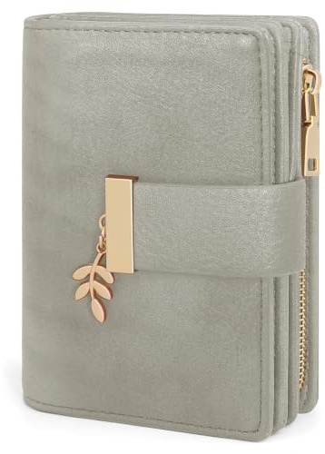 REETEE Monedero Mujer Pequeño de Piel PU, Cartera con Bloqueo RFID - Formato Corto, Billetera con 19 Ranuras para Tarjetas y Cremallera (Gris)